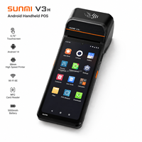 Terminal de point de vente portable Android SUNMI V3H avec lecteur NFC, WiFi, imprimante Qualcomm 58 mm, passerelle de paiement Cash App pour le commerce de détail
