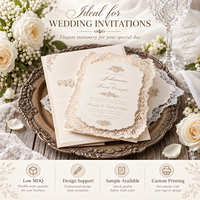 Suite d'invitations de mariage personnalisées en dentelle, marque privée, OEM, avec enveloppe en doily dorée, faible MOQ pour les planificateurs