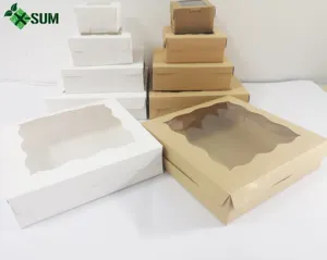 Custom LOGO 30PCS Bakery Pie Paper Boxes with Window Kraft Paperboard Pastry Box Cake Boxes