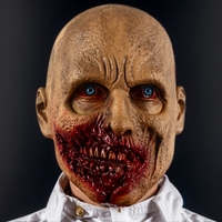 Masque intégral en latex de zombie dégoulinant et sanglant, tête chauve amusante, yeux bleus/colorés, tendance pour Halloween, cosplay, fête d'horreur