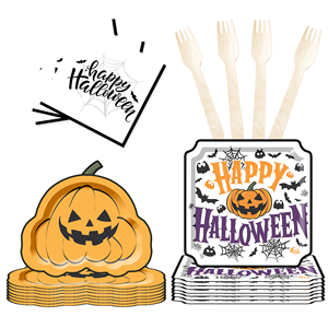 DAMAI Nuevo Juego de Vajilla de Halloween con Diseño de Plato de Calabaza, Incluye Plato y Vaso de Papel Desechables para Suministros de Fiesta de Halloween - Product Image 4