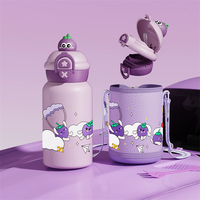 Taza Aislada Portátil con Pajita para Niños Escolares, Termo Infantil Divertido y Bonito, Taza de Agua de Acero Inoxidable 316 de Grado Alimenticio con Dibujos Animados de Animales