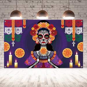 Fondo Fotográfico Catrina Cempasuchil, Telón de Fondo para el Día de los Muertos, Decoración de Altar Mexicana, Pancarta Personalizable - Product Image 1