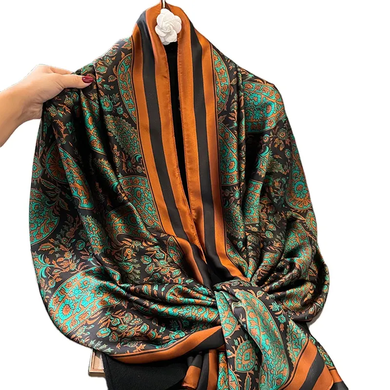 Hete Dames Zomer Luxe Patroon Bloemen Zijden Sjaals Top Verkoop Designer Sjaal Vrouwen Lange Zijden Sjaals Hijabs