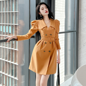 ZYHT 10219 autunno nuovo <span class=keywords><strong>abito</strong></span> <span class=keywords><strong>doppiopetto</strong></span> in vita bavero a trapezio alla moda in tinta unita abiti da donna - Product Image 2