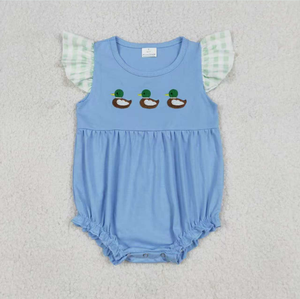 Conjunto de Ropa para Bebés Niñas con Mangas con Volantes, Bordado de Patos y Pantalones Cortos a Cuadros - Product Image 3