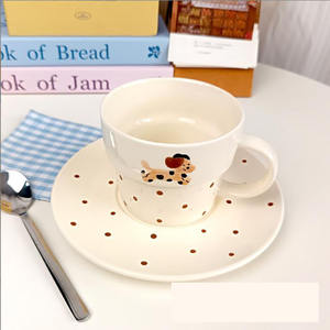 แก้วมักเซรามิกลายการ์ตูนน่ารักสำหรับใส่น้ำชายามบ่ายวาดด้วยมือแบบเรียบง่ายแก้วกาแฟอาหารเช้าและจาน - Product Image 1
