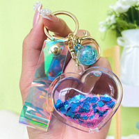 Flottant liquide paillettes coeur amour forme porte-clés paillettes Quicksand porte-clés voiture sac bibelot pendentif pour femmes acrylique porte-clés