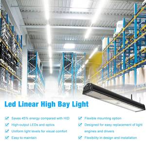 ระดับการป้องกัน IP65 150LPW-185LPW กำลังไฟ 100W-240W รับประกัน 5 ปี โครงอะลูมิเนียมอัลลอยด์ แสงสีขาว 6000K ปรับได้ โคมไฟไฮเบย์แบบเส้นตรง - Product Image 1