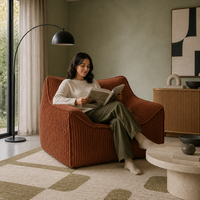 CE-Zertifizierter Lazy Sofa Lounge-Sessel in Box Weicher Gerippter Cord aus China Minimalistisches Abgerundetes Design für Zuhause Schlafzimmer Entspannung