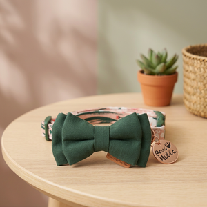 Elegant Luxury Personalized Soft Floral Durable Adjustable Cotton Dog Collar with Lights-Pink Candy Bow Tie Removable - Product Image 3