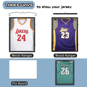 Black Jersey Display <strong>Frame</strong> Lockable UV Acrylic with Linen Lining 3 Display Methods for Basketball Football Jerseys - Product Image 4