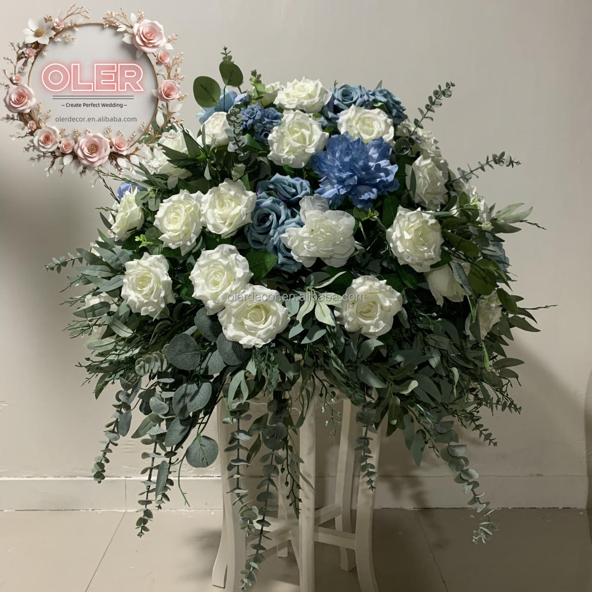 wedding floral arrangement blue flowers