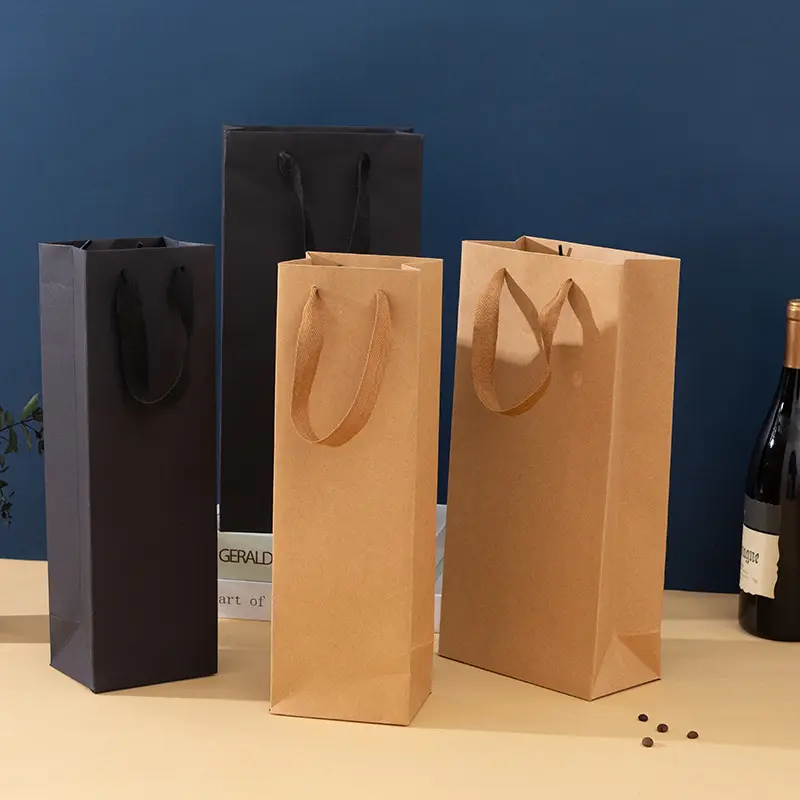 Hoge Kwaliteit Wijn Papieren Tas Aangepaste Boodschappentas Met Logo Print Party Cadeau Tassen
