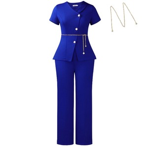 D618 Completo Estivo Trendy da Donna: Top Elegante a Maniche Corte con Bottoni e Scollo a V e Pantaloni a Gamba Larga - Set Due Pezzi <span class=keywords><strong>Abbigliamento</strong></span> Donna - Product Image 5