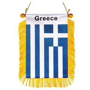 Drapeau de pays de la Grèce imprimé double face de haute qualité Mini bannière frangée à accrocher à la fenêtre de la <span class=keywords><strong>voiture</strong></span> - Product Image 1