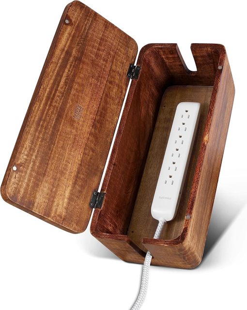 Large Wood Cable Management Box - Cable Organizer Box and Power Strip Box for Electrical Cord Management
