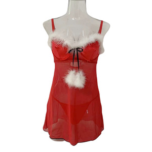 Conjunto de Lencería <span class=keywords><strong>Sexy</strong></span> sin Tirantes con Adornos de Pompones y Malla de Terciopelo, Estilo Europeo y Americano, para Navidad - Product Image 6