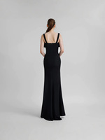 Robe longue noire de soirée de luxe à fines bretelles, transparente, à baleines, fendue et ajustée, nouvelle collection été