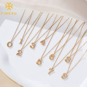Ciondolo con collana con numero di zirconi in acciaio inossidabile, - Product Image 1