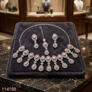 Parure de collier ras-du-cou et boucles d'oreilles pour femme, plaqué argent, motif floral corail, style ethnique traditionnel, haute qualité, certifiée par un tiers - Product Image 3