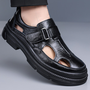 รองเท้าแตะผู้ชายสีน้ำตาลสีดำแบบติดเวลโคร สำหรับฤดูร้อน ไซส์ 38-48 ไซส์ใหญ่ ระบายอากาศได้ดี ทำจากหนัง - Product Image 4