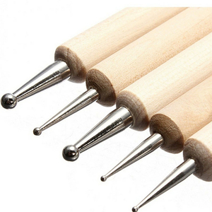 Lot de 5 stylos à double embout pour nail art, manche en bois et métal, outils pour la décoration de fleurs et strass pour la manucure - Product Image 4