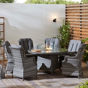 Aluminium Garden Furniture Patio Metal Rattan Armchairs <b>With</b> Round <b>Fire</b> <b>Pit</b> <b>Table</b> Outdoor Dining Set <b>With</b> <b>Fire</b> <b>Pit</b> <b>Table</b> JPD-103 - Product Image 1