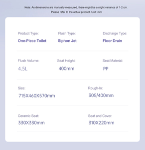 Kloset Pintar Keramik Tanpa Kabel Warna Pink, Dudukan Berpemanas, Fungsi Pengeringan Udara, Drainase S-trap, Pemasangan Lantai, Timur Tengah & Asia Tenggara - Product Image 6