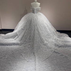 Wx385 Ivory Crystal Beaded Embroidered Modern Floral Print Ball Gown <b>Wedding</b> Dress Silver Lace Applique for - Product Image 5