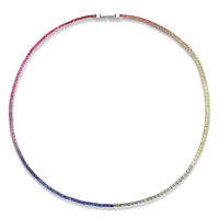 Collier de tennis ANSTER Lustre argent 925 haut fabriqué 42cm pierres synthétiques de couleur fantaisie 2mm princesse arc-en-ciel saphir cultivé en laboratoire