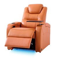Fauteuil de cinéma maison moderne haut de gamme personnalisable en cuir véritable avec mémoire, électrique, extensible, cadre en bois, inclinable intelligent, USB, bleu