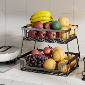 Fruit Storage Baskets 2 Tier And 3 Tier Metal Wire Kitchen Rack For Fruits Vegetables Standing Type Rectangle Shape - Product Image 2