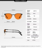 Lunettes d'ordinateur rétro unisexe légères 18g en métal, monture semi-cerclée, verres PC orange anti-lumière bleue, branches TR
