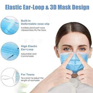 Vente directe de masques civils pour usage quotidien à domicile, anti-poussière et anti-salive, en tissu non tissé, masques bleus civils emballés - Product Image 3
