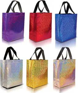 customized Rainbow gradient color coated bright Laser non-woven film shopping promotional party gift bag