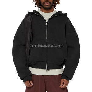 Custom Cotton <b>Black</b> Cropped <b>Hoodie</b> Streetwear Blank Plain Zipper <b>Hoodie</b> Unisex Oversized Double <b>Zip</b> up Hoodies Manufacturers - Product Image 1