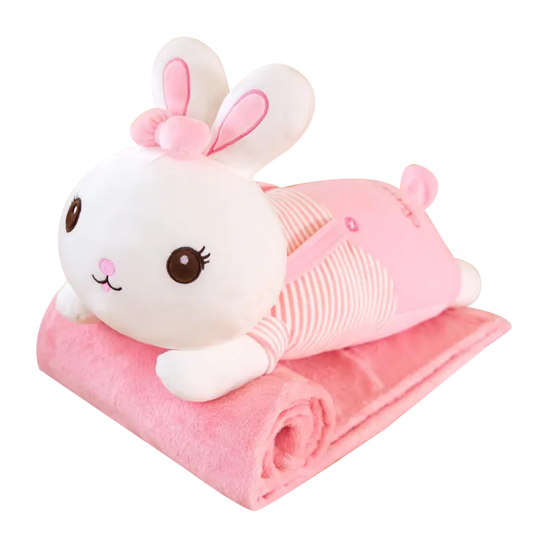 Cartoon Belted rabbit Cute Stuffed Plush Pillow with Air Conditioning Blanket