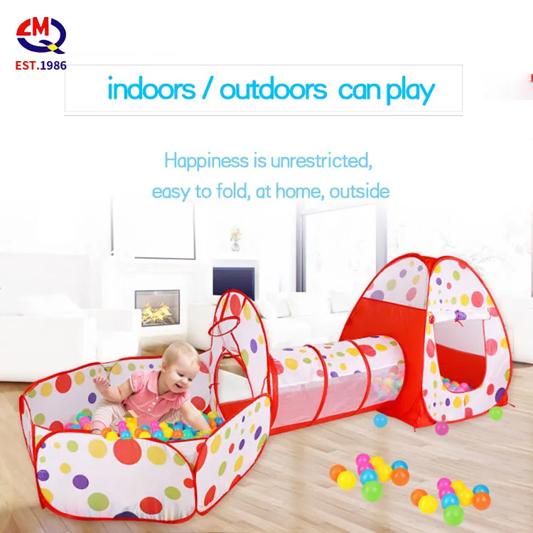 Large Children's Tent 3 In 1 Foldable Play House Indoor Crawling Tunnel Can Shoot Waves Ocean Ball Pool