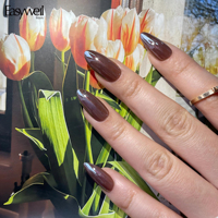 Easywell 30 pièces Faux Ongles Marron Amande de Luxe Faits Main à Coller, Réutilisables, Qualité Salon, Vente en Gros avec Étiquette Personnalisée