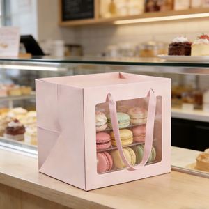 Bolsas de Papel Rosa Personalizables con Ventanas Transparentes y Asas Retorcidas para Arreglos Florales y Empaque de Regalos - Product Image 6