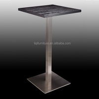 Table de cocktail en acier inoxydable brossé de haute qualité avec plateau en bois, table de bar, table basse LQ-BT203A
