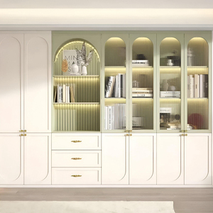 Bibliothèque en bois massif de couleur noyer Étagère murale intégrée Vitrine de <span class=keywords><strong>salon</strong></span> sur pied <span class=keywords><strong>Rangement</strong></span> de livres - Product Image 1