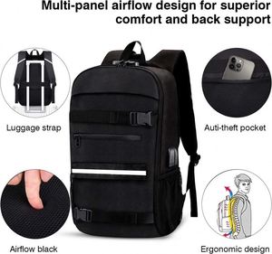 Free Sample BSCI Water Resistant <b>17</b> 4Inch <b>Laptop</b> <b>Backpack</b> with USB Charging Port Skateboard Bag Sport Skateboarding <b>Backpack</b> - Product Image 4