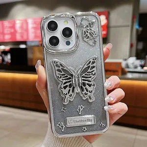 新设计的女性蝴蝶3D支架外壳，适用于Iphone 15 15 Pro Max 14 13 12 11手机套，带支架