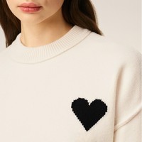 Fabricants de tricots Pull en tricot personnalisé pour femmes Pull Paris Valentine's Heart Intarsia Pull à col rond en laine blanche pour femmes