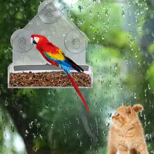 पक्षी भोजन खिला बॉक्स gadern के लिए स्पष्ट एक्रिलिक खिड़की बर्ड फीडर घर पिंजरे सजावट