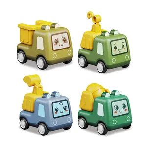 Newest new plastic toy vehicles friction engineering truck cartoon mini inertia powered car with simulated sound music and light