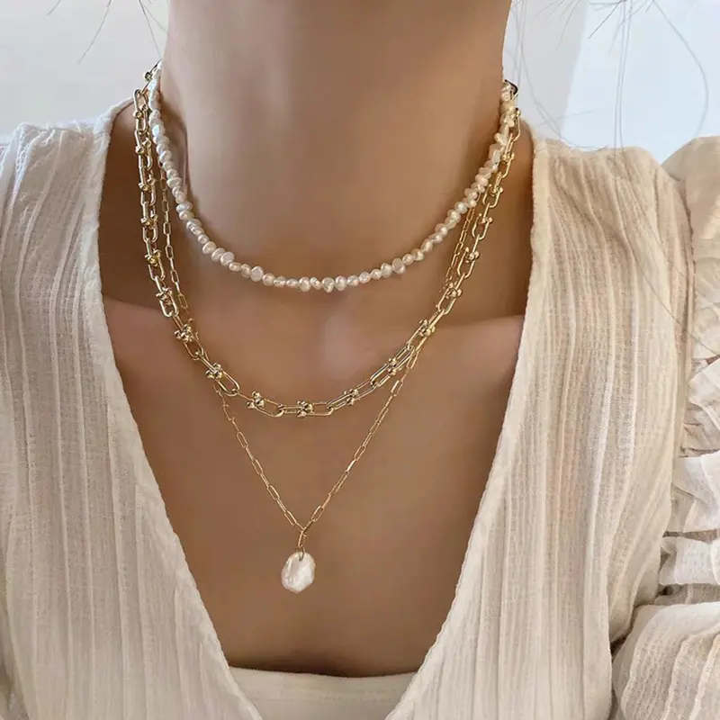 French Retro Multi-layered Natural Pearl Necklace Minimalist Waterproof Pearl Choker Necklace For Women