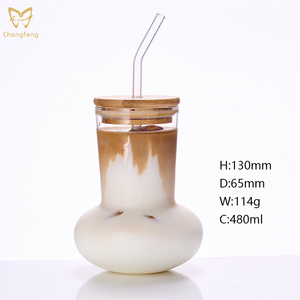 Gobelet à jus en verre transparent au design élégant, verre à rayures avec bouchon en <span class=keywords><strong>bambou</strong></span> pour boissons glacées - Product Image 5